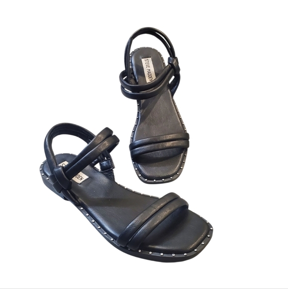 Steve Madden Black Flat Ankle Straps Sandals Size 7.5 - Picture 1 of 11